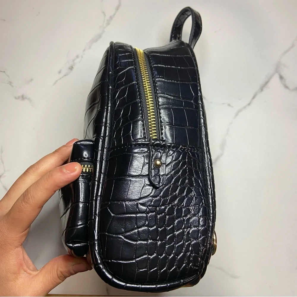 NWOT Lulus Getting Places Black Crocodile Embossed Mini Backpack - Picture 13 of 13
